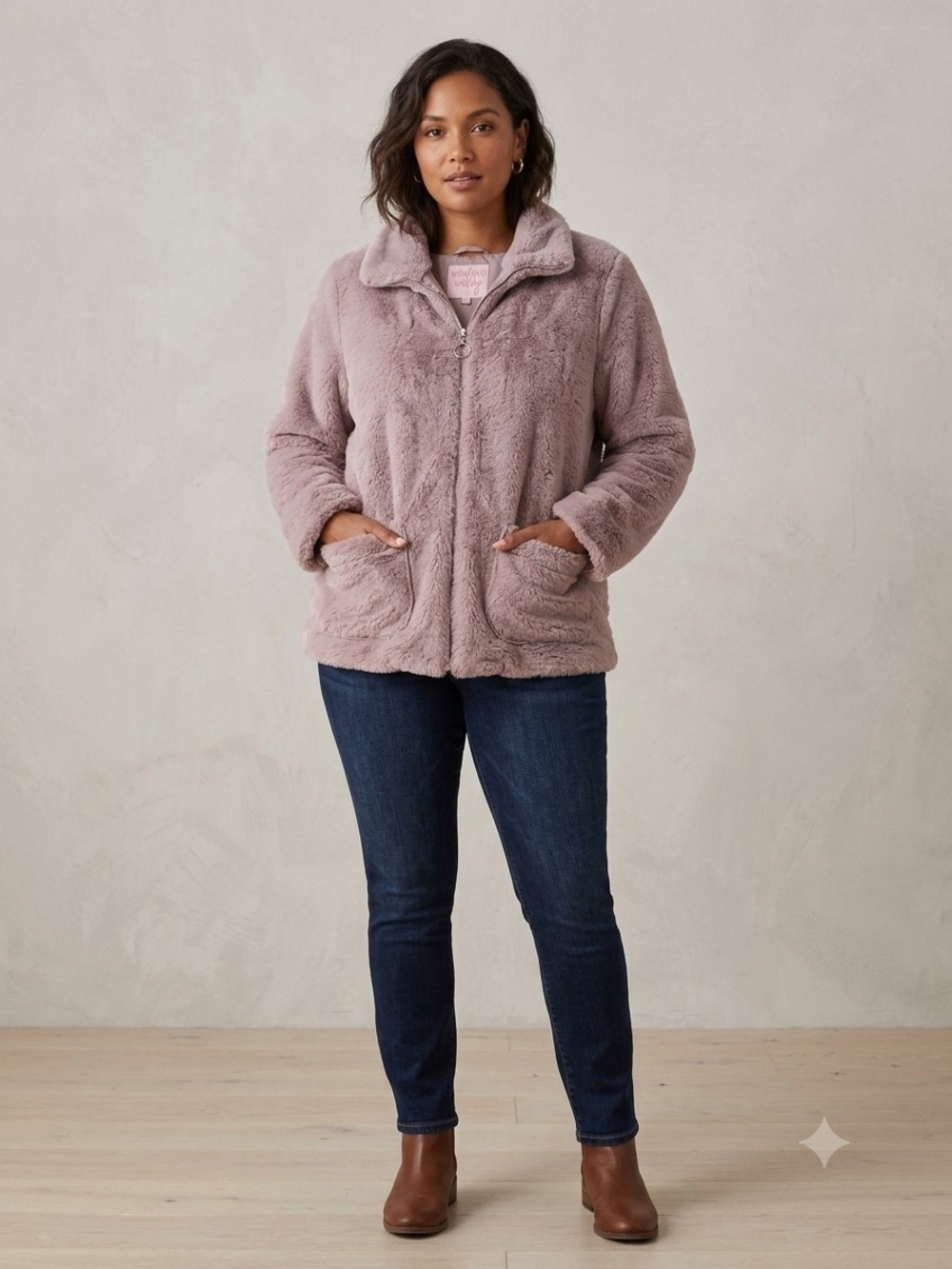 Women's Vine and Valley Mauve Faux Fur Jacket.  Size 14